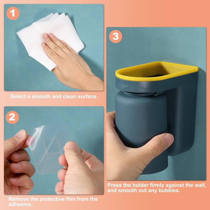 Stick-on Toothbrush Holder with Cup for Bathroom