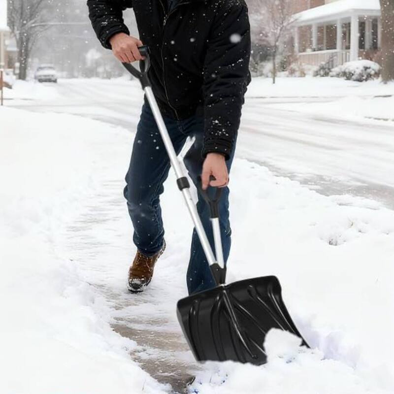 18" Wide Lightweight Snow Pusher Ergonomic Snow Shovel for Driveway, Walkway - Black