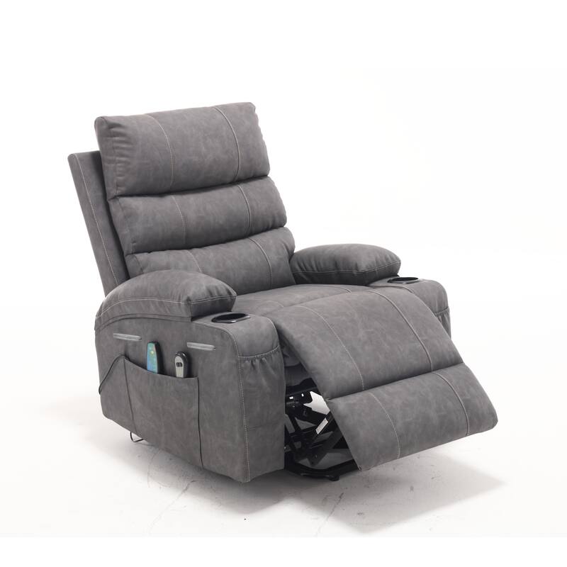 PU Leather Power Lift Recliner, Electric Recliner with Heating & Massage, Massage Chair with Side Pockets & Cup Holders