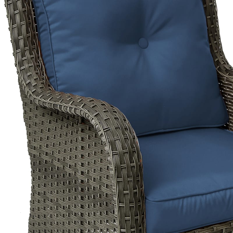 3-Piece Patio Rattan Swivel Cushioned Rocking Chair Set With Side Table