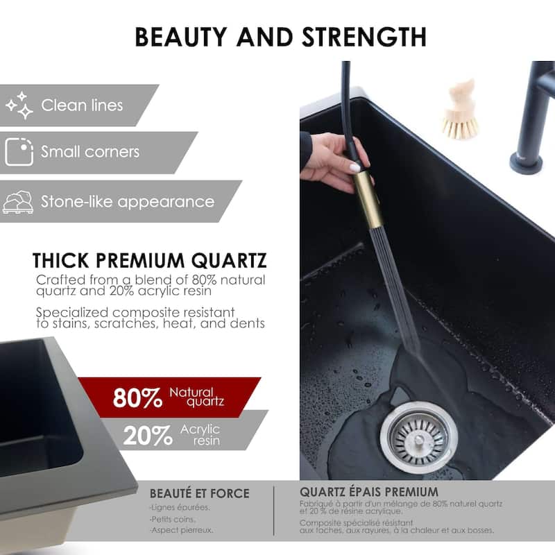 STYLISH 25 inch Single Bowl Dual Mount Composite Granite Utility Sink