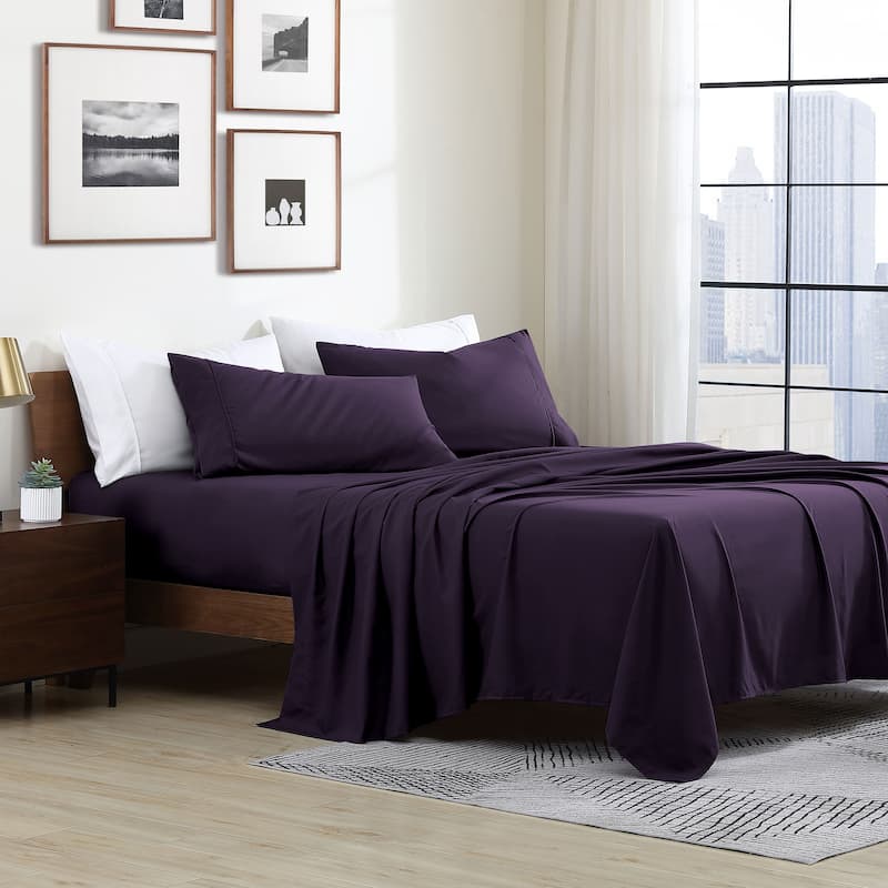 Swift Home Double Brushed Ultra Soft Microfiber Sheets 4-Piece Sheet Set Bedding Set - Assorted Colors - Eggplant - Twin