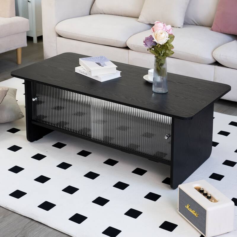 47" Modern Coffee Table with Sliding Glass Doors & Ample Storag