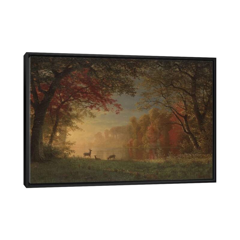 iCanvas "Indian Sunset- Deer By A Lake., c.1880-90" by Albert Bierstadt Framed Canvas Print