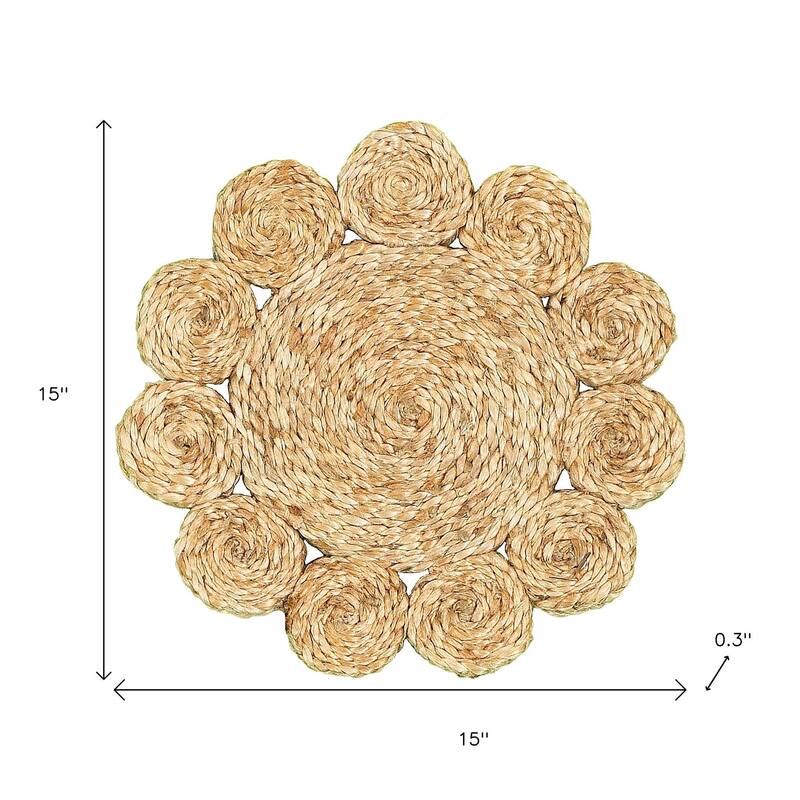 HomeRoots 15" Set of Two Natural Braided Jute Scalloped Placemats - 15.00 in. x 15.00 in. x 0.30 in.