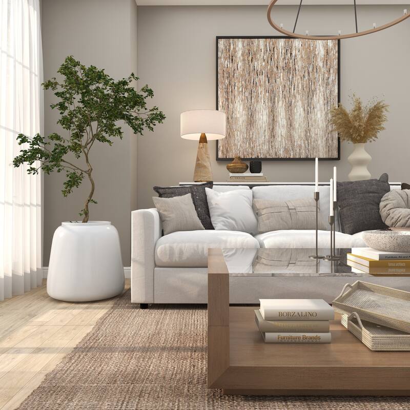 White Resin Short Wide Round Floor Decorative Vase