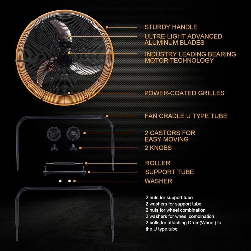 3-Speed 4885 CFM High Velocity Heavy Duty Industrial Drum Fan for Warehouse, Gym, Garage, 145W