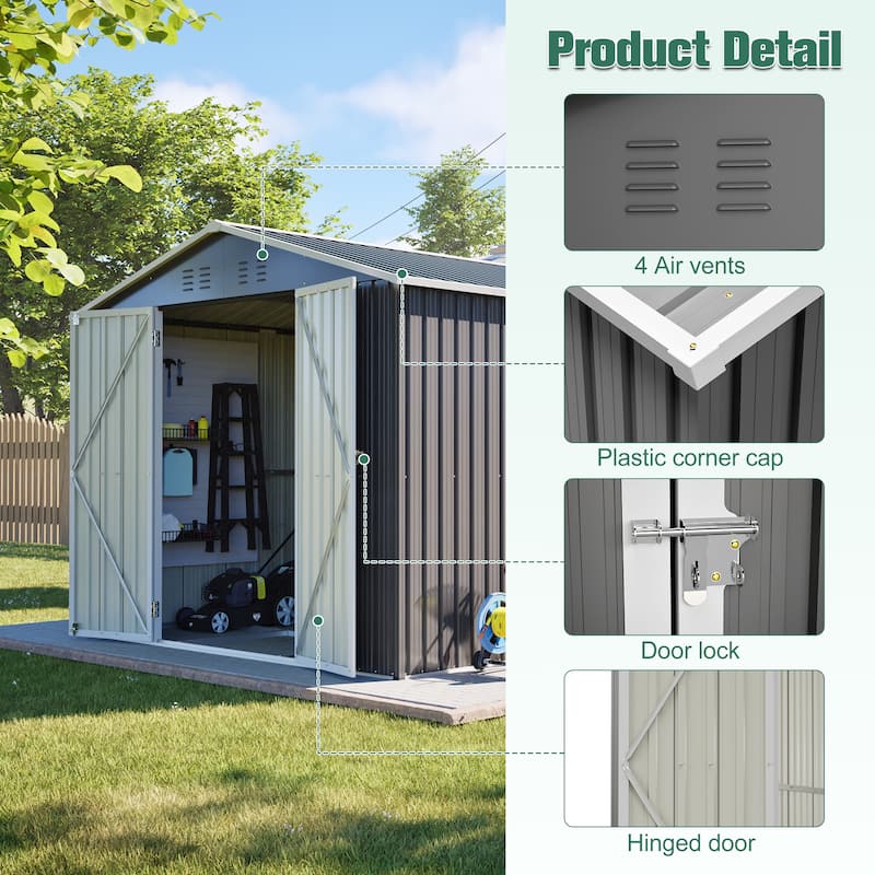 GDFStudio - Large Heavy Duty Metal Tool Storage with Lockable Doors for Easy Access, Storage for Backyard Garden Patio Lawn