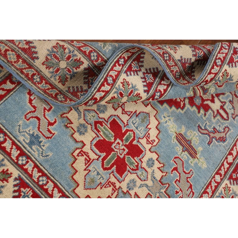 Light Blue Traditional Kazak Oriental Area Rug Handmade Wool Carpet - 3'10" x 5'11"