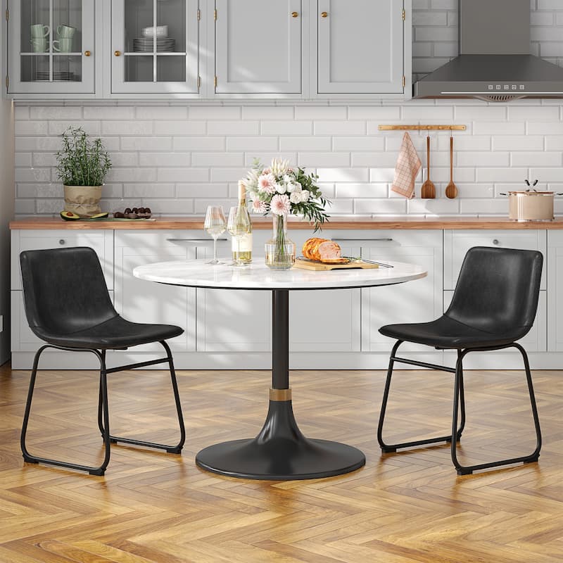 Bar Stools Faux Leather Counter Stools with Back Armless Dining Chairs (Set of 2)