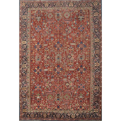 Hand Knotted Oriental 100% Wool Carpet Traditional Geometric Oranges & Rust Heriz (serapi) Area Rug - 10' 11'' X 8' 2''
