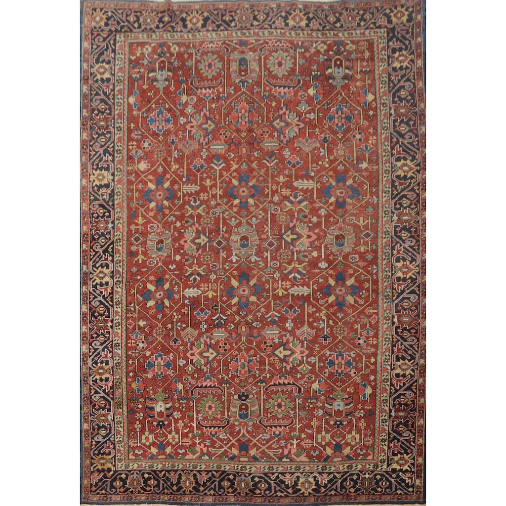 Hand Knotted Oriental 100% Wool Carpet Traditional Geometric Oranges & Rust Heriz (serapi) Area Rug - 10' 11'' X 8' 2''