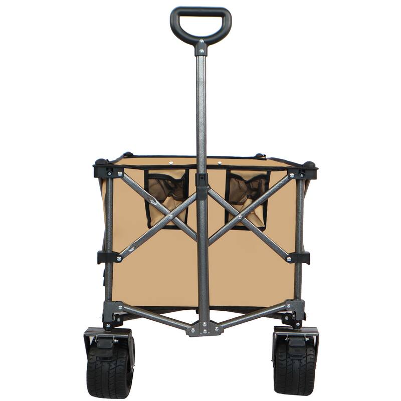 Heavy-Duty 360lb Folding Utility Wagon - All-Terrain Quiet Wheels with Adjustable Handle & Cup Holders, Gray-Brown