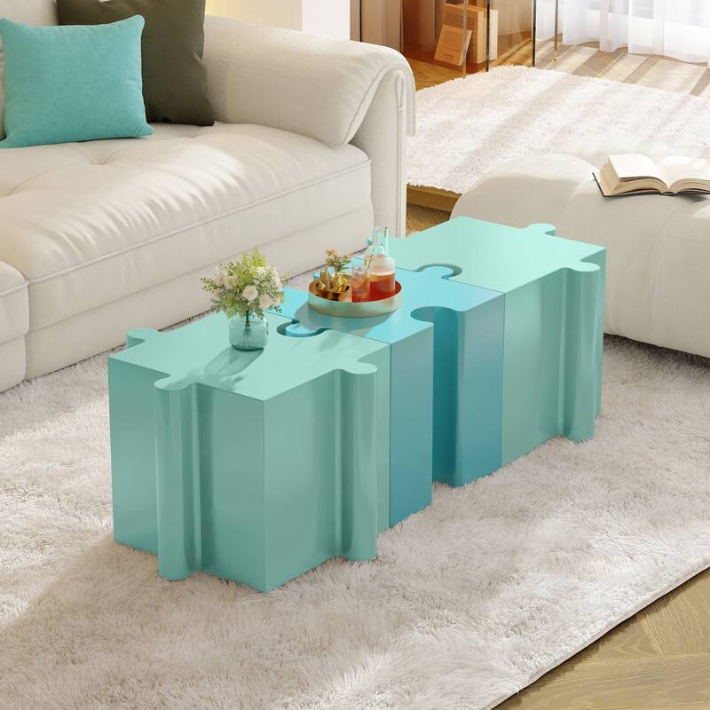 Christopher Knight Home - Ami Puzzle Art Modern 3-Piece Modular Outdoor Side Table Set with Interlocking Design - Green-Blue-Green