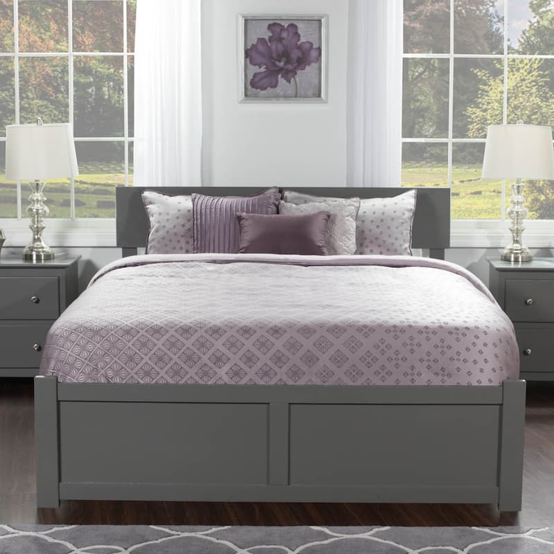 Orlando King Platform Bed with Footboard & Twin XL Trundle in Grey