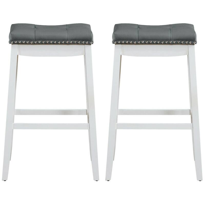 Gymax Set of 2 Nailhead Saddle Bar Stools 29'' Pub Chairs with Rubber - See Details