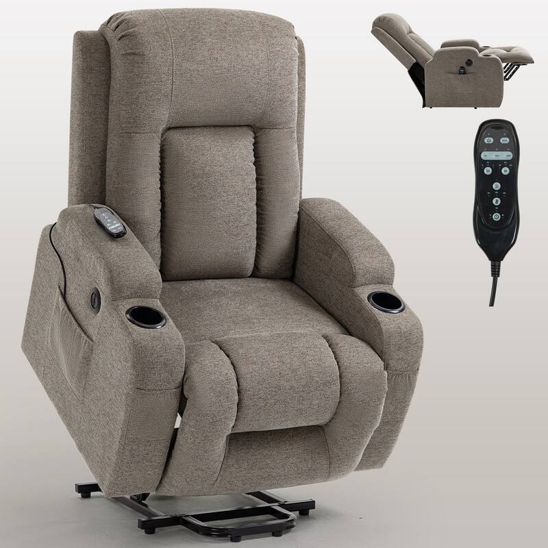 4 Positions Power Lift Recliner for Elderly with Massage and Lumbar Heating,USB Port, Cup Holders