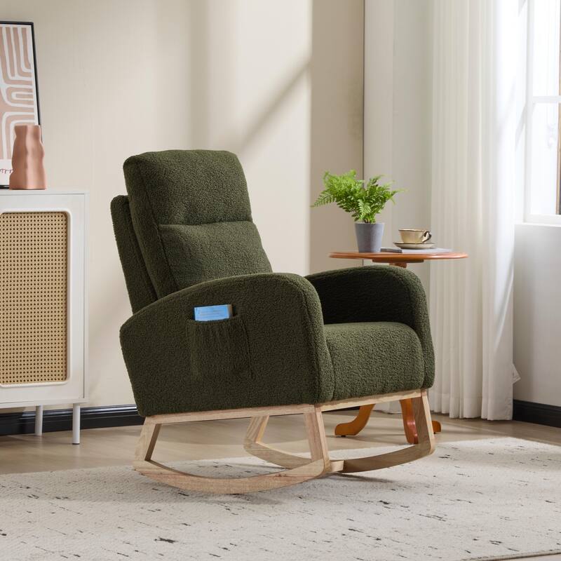 Modern Accent Rocking Chair Rocking Chair with Solid Wood Legs, Upholstered Nursery Glider Rocker