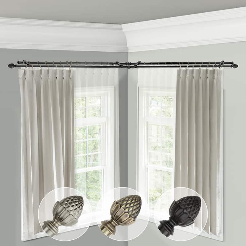 Adjustable Double Curtain Rod 120-170 Inch Black - Corner Window Drapery Rod Set for Layering Curtains - M