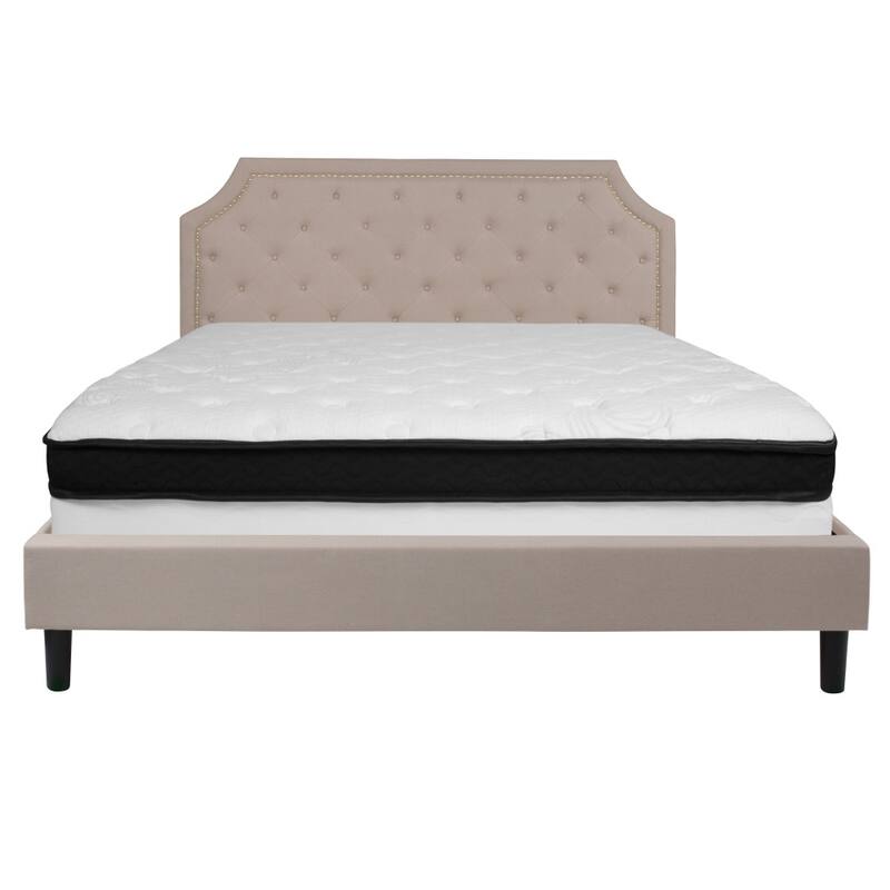 Arched Tufted Platform Bed and Memory Foam Pocket Spring Mattress