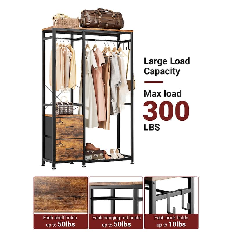 Clothes Rack, Closet Organizer with Storage Shelves, Hanging Bar, Drawers - 47.24"L x 15.74"W x 72.83"H