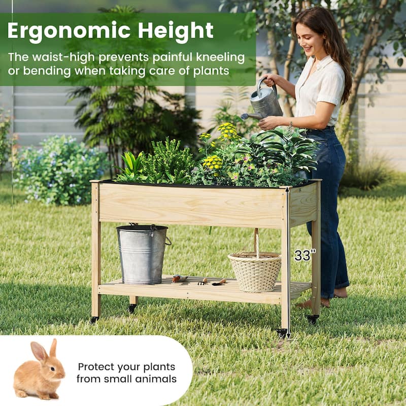 Costway 1 PCS Wooden Raised Garden Bed with Legs, Lockable Wheels, - See Details