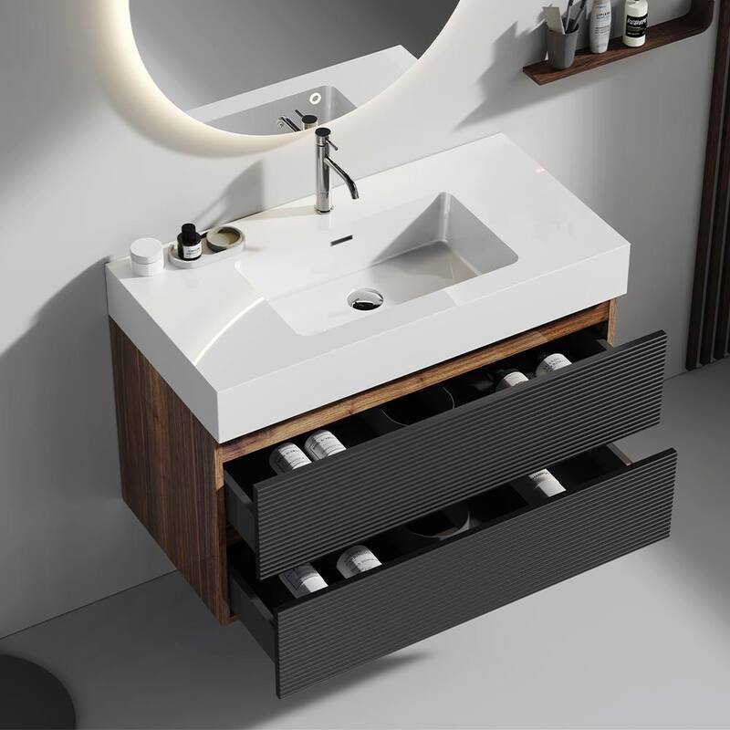 GDFStudio - Grace Floating Bathroom Vanity with Solid Surface Sink and Soft-Close Storage