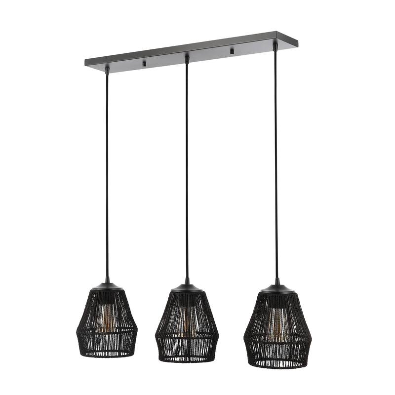 Ibiza Island 30" 3-Light Seagrass/Metal Bohemian Coastal LED Pendant, Oil Rubbed Bronze/Natural by JONATHAN Y