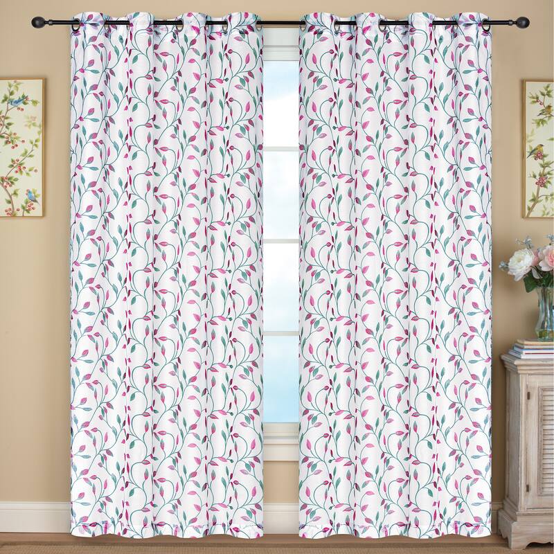 Gloria Leaf Vine Sheer Curtain Panel with Grommet Top - 7.250 x 5.500 x 2.250 - Fuchsia