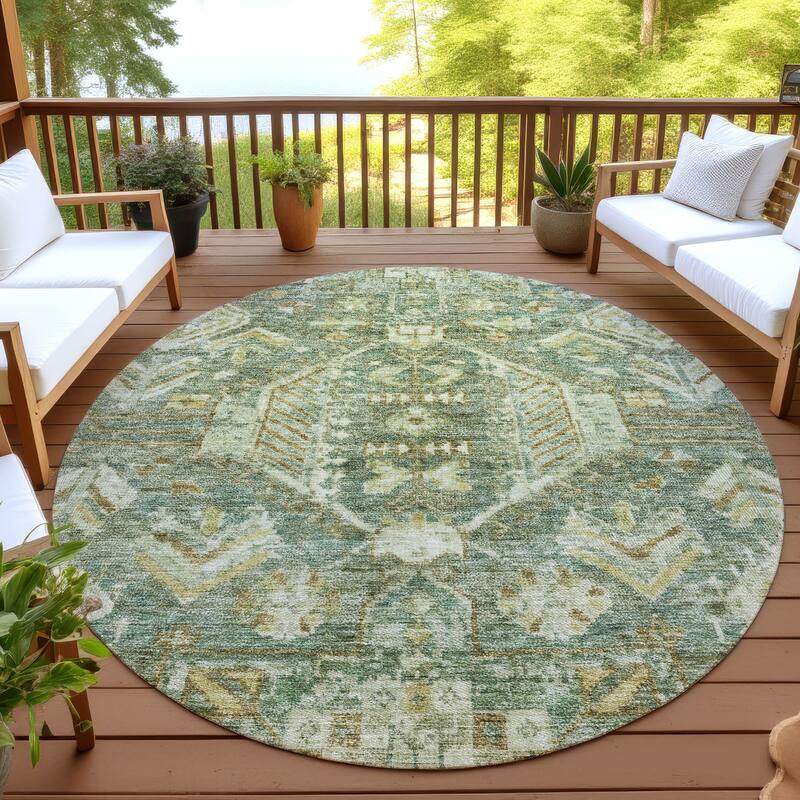 Machine Washable Indoor/ Outdoor Boho Traditional Chantille Rug - Fern - 8' x 8'
