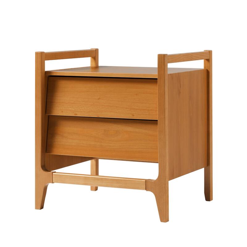 Scandi Style Solid Wood Nightstand with Angled Drawer - Caramel
