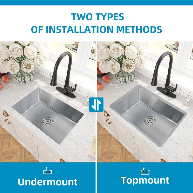 CB HOME 32" Pro Single Bowl Kitchen Sink,Undermount & Drop in Stainless Steel Kitchen Sink - 32''x19''x10''