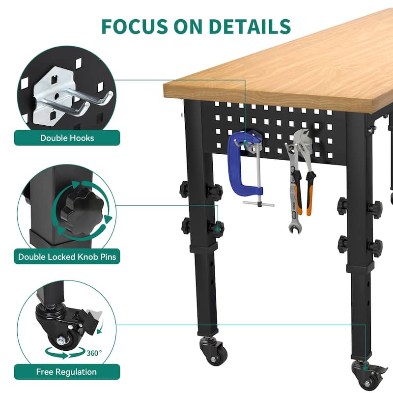 60" W Adjustable Height Workbench - 60