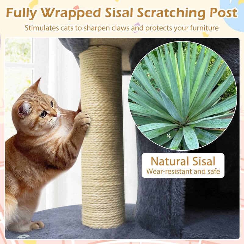 Costway 26” Small Cat Tree with Large Padded Plush Perch, 2 Condos, - See Details