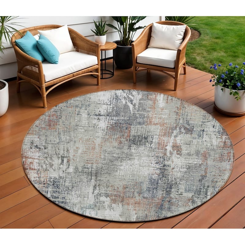 HomeRoots Abstract Transitional Rectangle Outdoor Rug - 8' Round