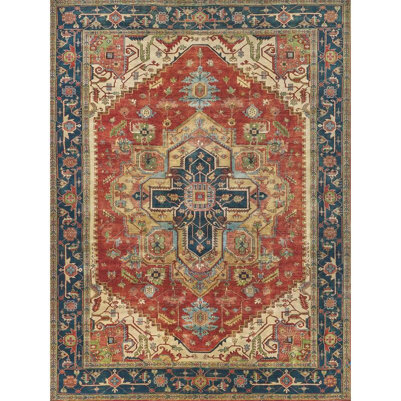 EXQUISITE RUGS Antique Weave Serapi Hand-knotted New Zealand Wool Red/Navy Area Rug.