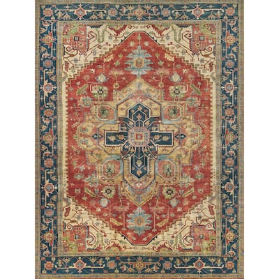 EXQUISITE RUGS Antique Weave Serapi Hand-knotted New Zealand Wool Red/Navy Area Rug.
