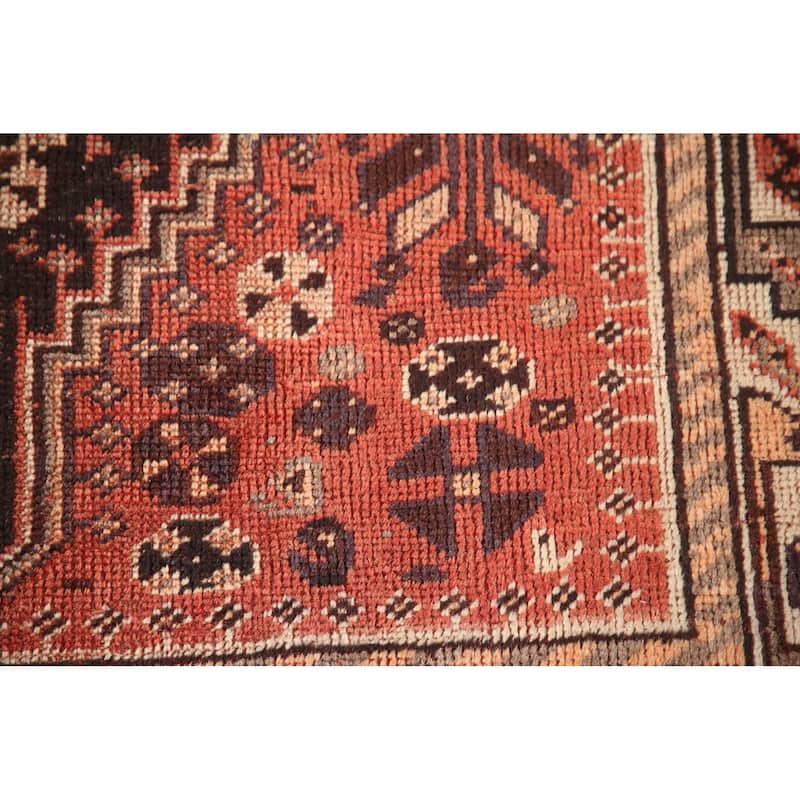Tribal Shiraz Persian Antique Area Rug Hand-Knotted Coral Wool Carpet - 3'5"x 4'9"