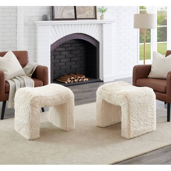 slide 2 of 11, Roundhill Furniture Zorya Contemporary Faux Fur U-Shaped Ottoman, Set of 2