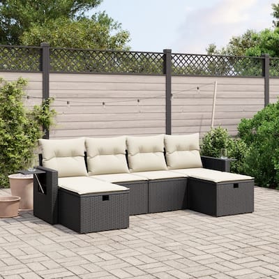 vidaXL Patio Sofa Set with Cushions Outdoor Furniture 6 Piece Poly Rattan