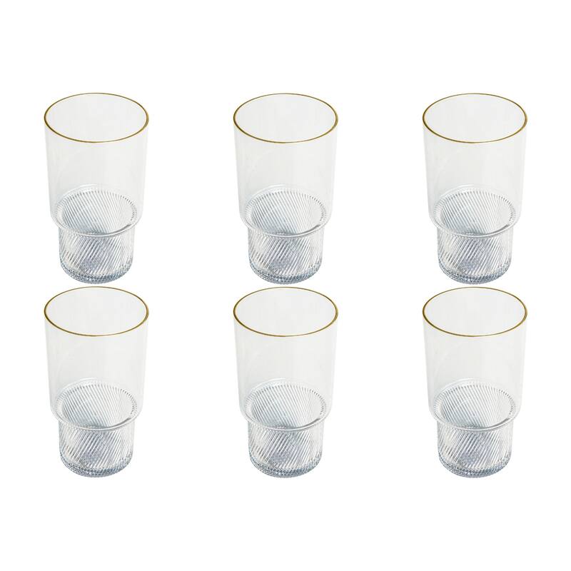 Abode Homewares Stax Optic Acrylic Twist Drinking Glass - Clear with Gold Rim - Set of 6 - 22.8 oz