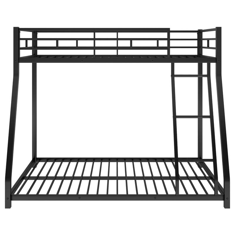 Twin over Full Bunk Bed, Floor Metal Bunk Bed with Full-Length Guardrail and Ladder, Metal Bed Frame, No Boxing Spring Needed