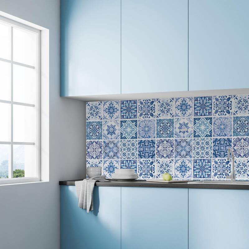 Blue Turkish Mediterranean Backsplash Tile Stickers