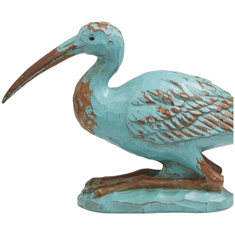 Polystone Bird Distressed Decorative Sculpture with Brown Wood Inspired Accents - Teal - Roche River Decor