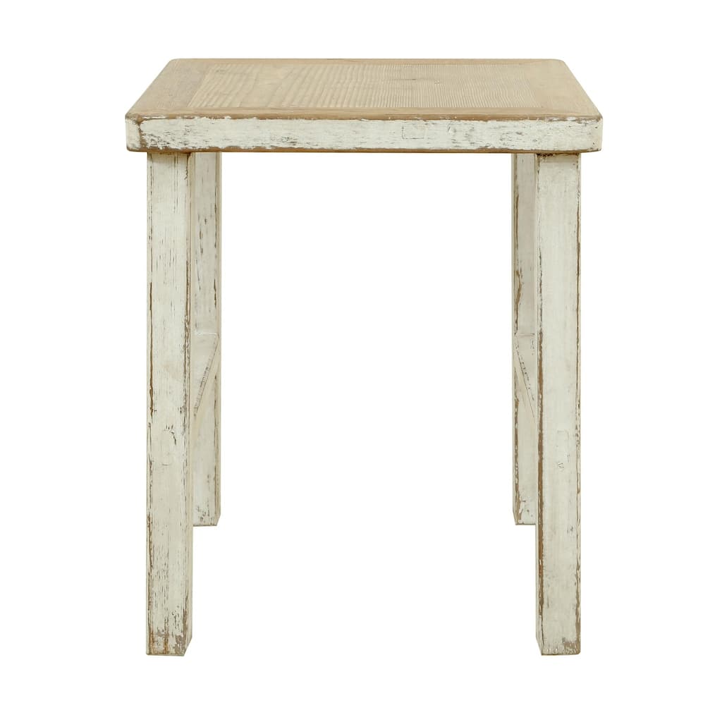 Artissance Reclaimed Wood Song Square Side Table, 24" Tall, Off White