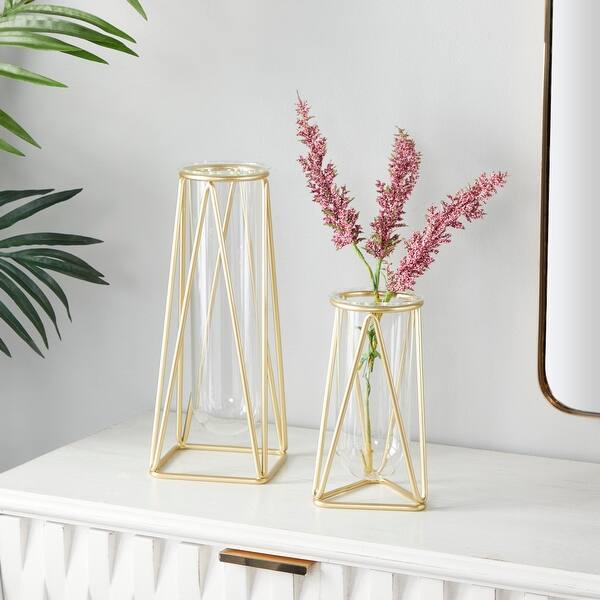 Glass Tube Vase with Metal Stand (Set of 2) On Sale Bed Bath