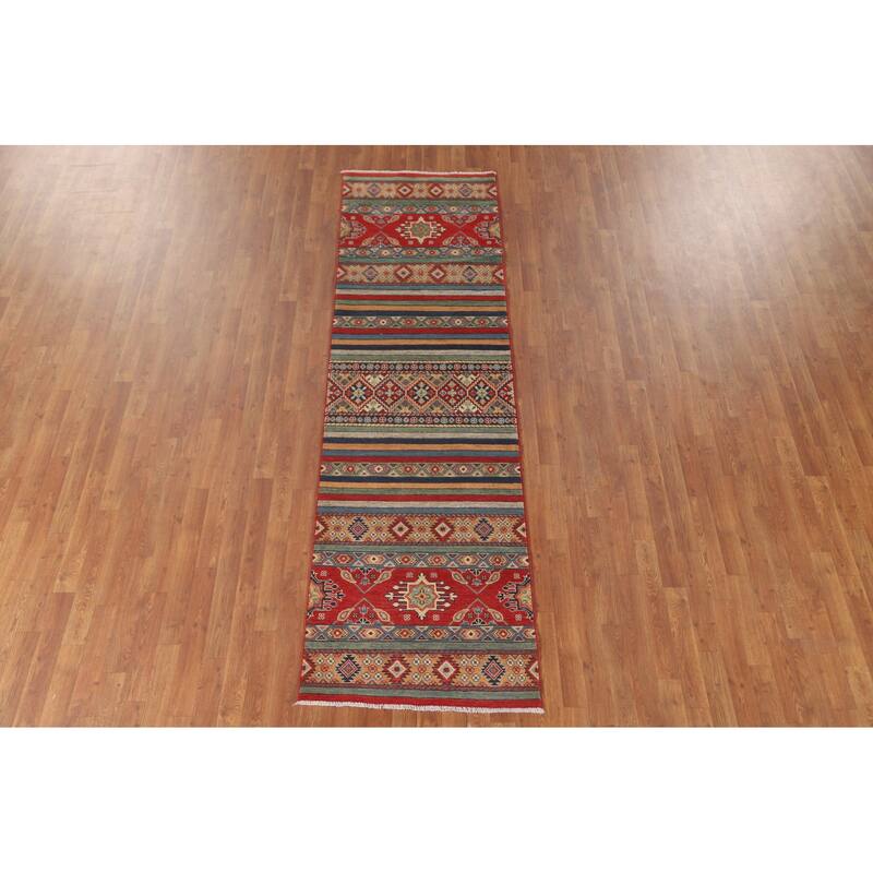 Striped Kazak Runner Rug Handmade Wool Carpet - 2'8" x 9'5"