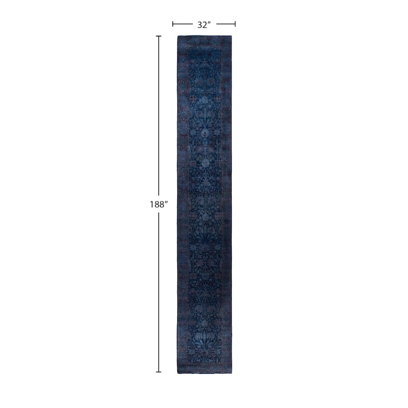 Overdyed One-of-a-Kind Hand-Knotted Runner Rug - Navy - 2' 8" x 15' 8"