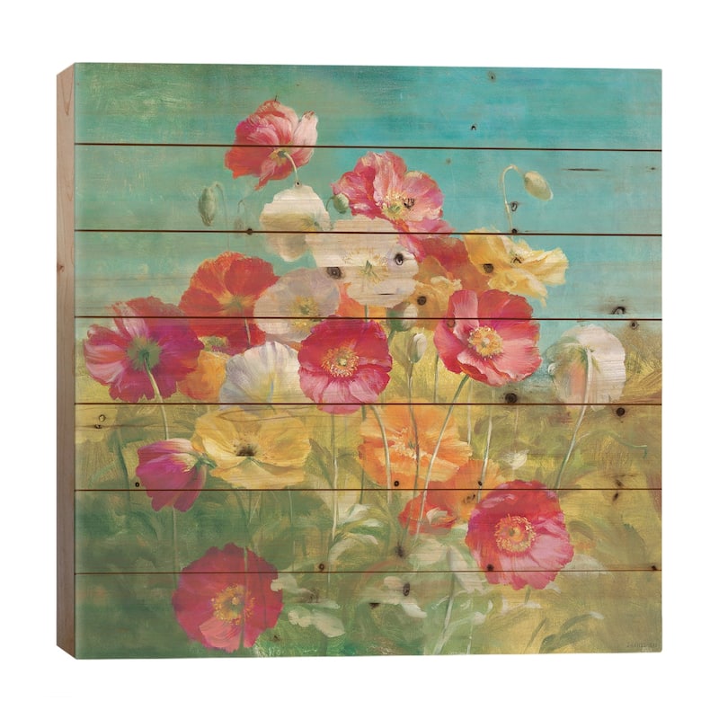 Poppies in the Field Print On Wood by Danhui Nai - Multi-Color - 26x26x1.5