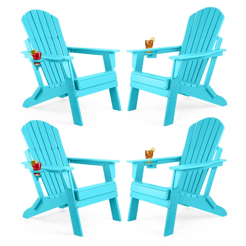 Vrakae Folding Adirondack Chair with Cup Holder Set of 4